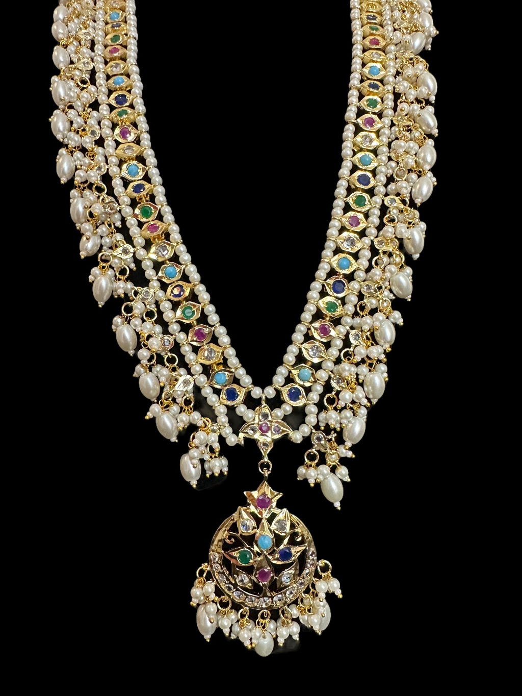 BR488 Meena hyderabadi bridal set in Navratan with pearls ( READY TO SHIP )