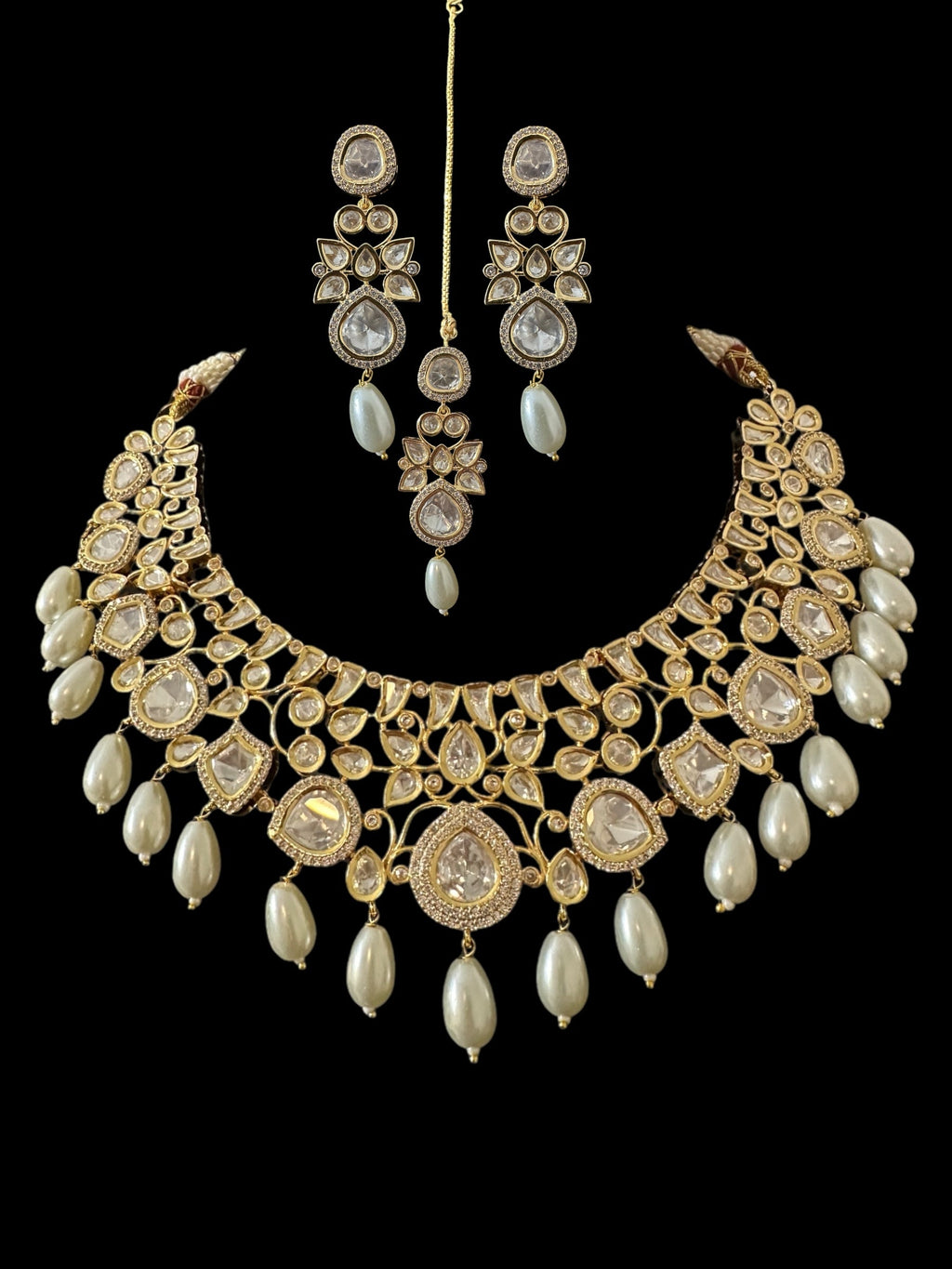 DNS196 Tanu polki necklace set with pearls ( SHIPS IN 4 WEEKS )