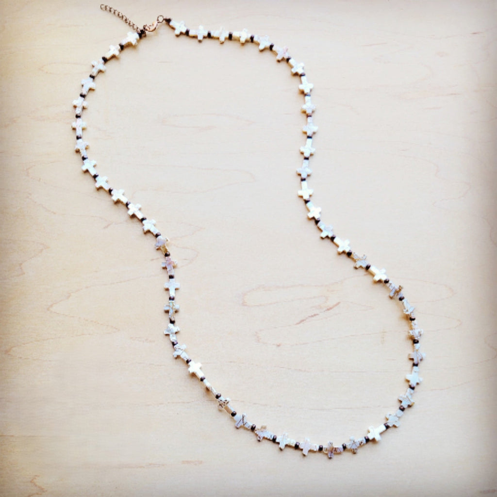 **Long Mother-of-Pearl Cross Necklace 259p