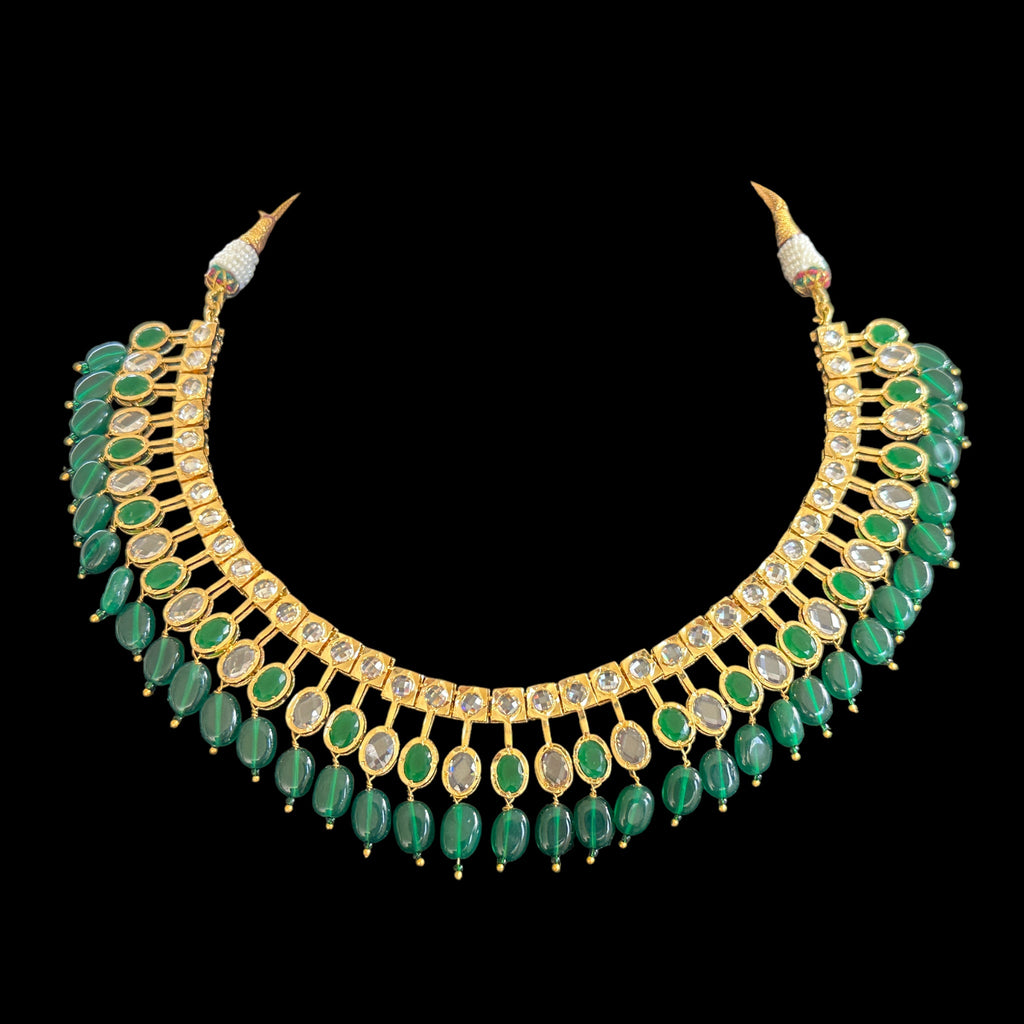 DNS90 gold plated necklace with green beads ( READY TO SHIP )