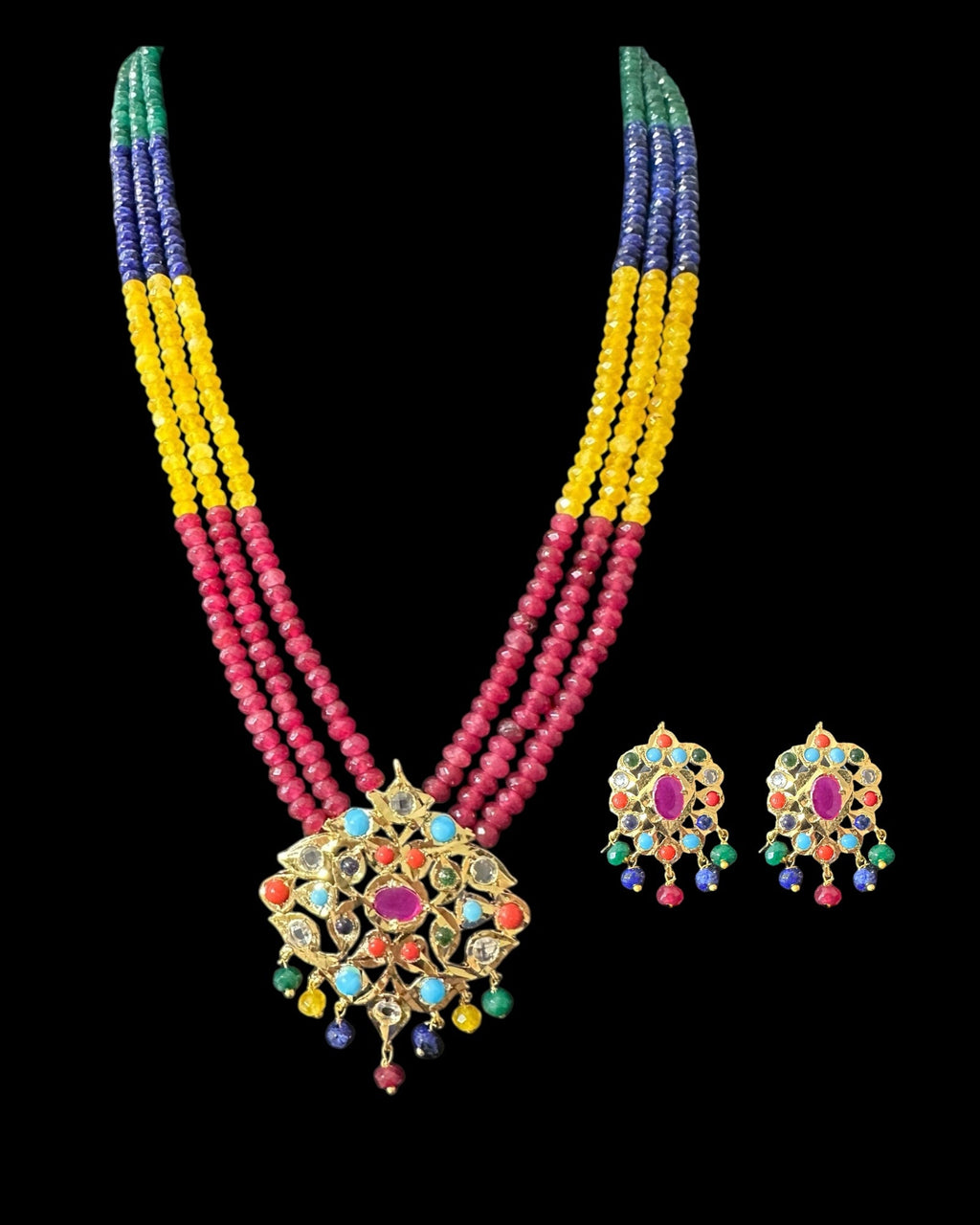 NS214 Meeraj necklace set ( navratan   ) ( READY TO SHIP )