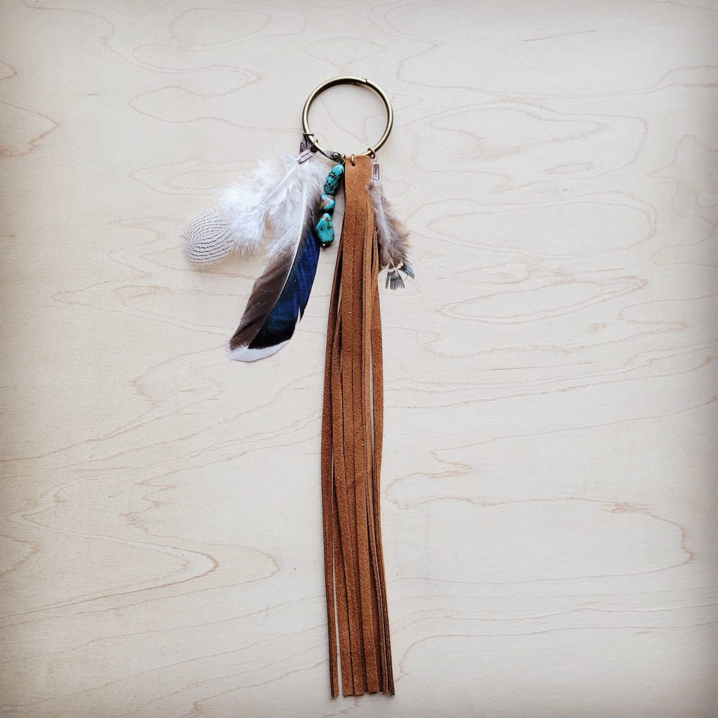 Boho Western Boot Bling Charm with Leather Fringe 500a