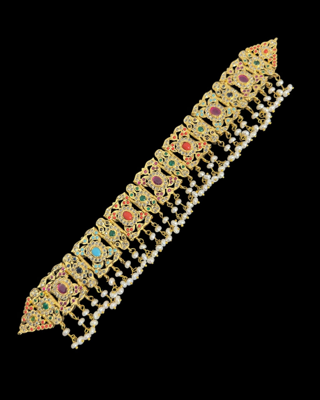 C543  Nishat fresh water pearl choker with earrings -Navratan  ( READY TO SHIP )