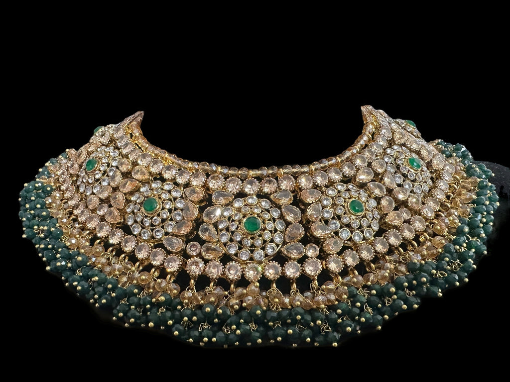 BR496 Faiza bridal set in emerald ,champagne combination  ( SHIPS IN 4 WEEKS )