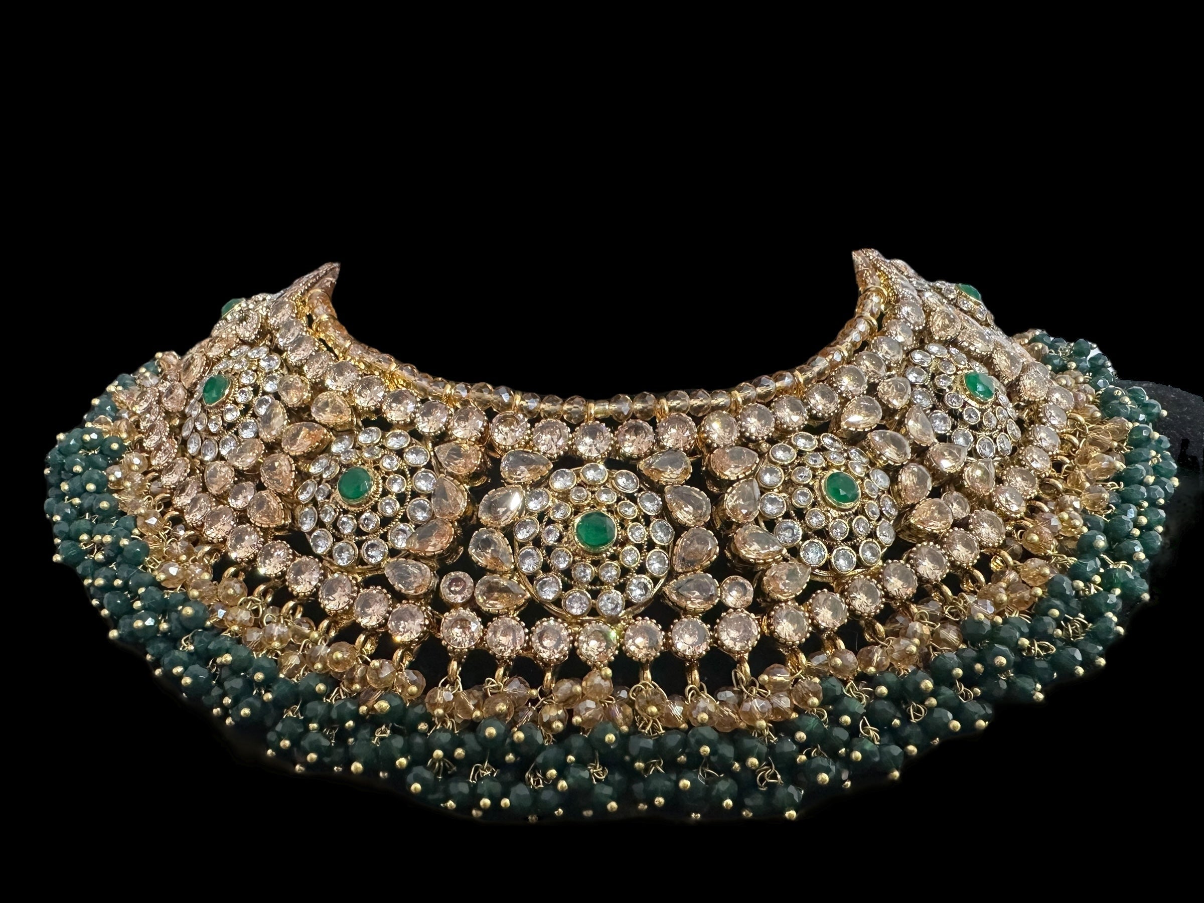 BR496 Faiza bridal set in emerald ,champagne combination  ( SHIPS IN 4 WEEKS )