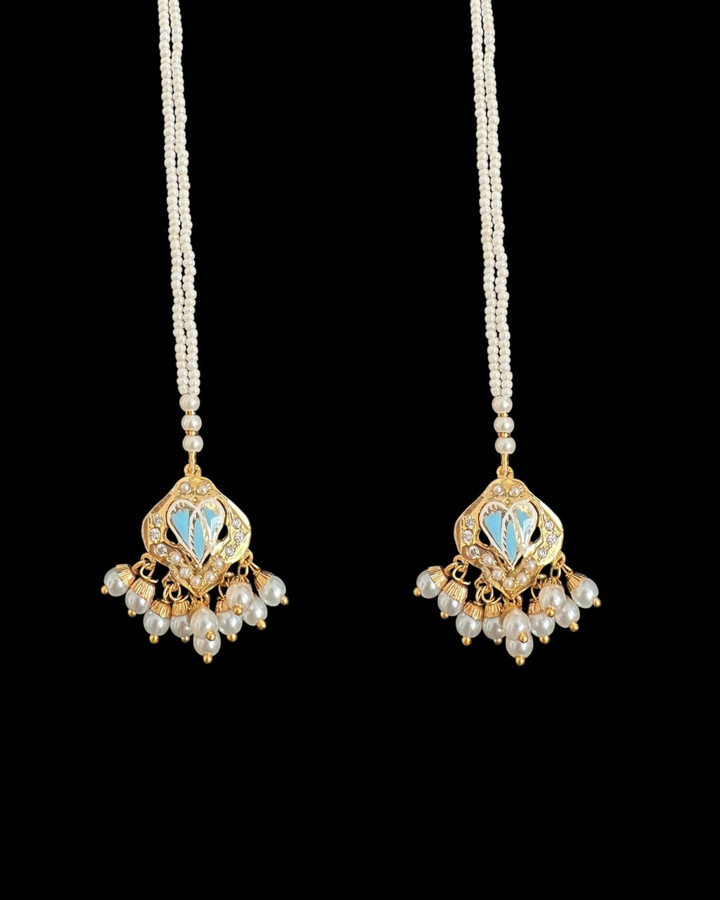 DNS191 punjabi Jadau necklace  set - mint blue&pearl    (READY TO SHIP)