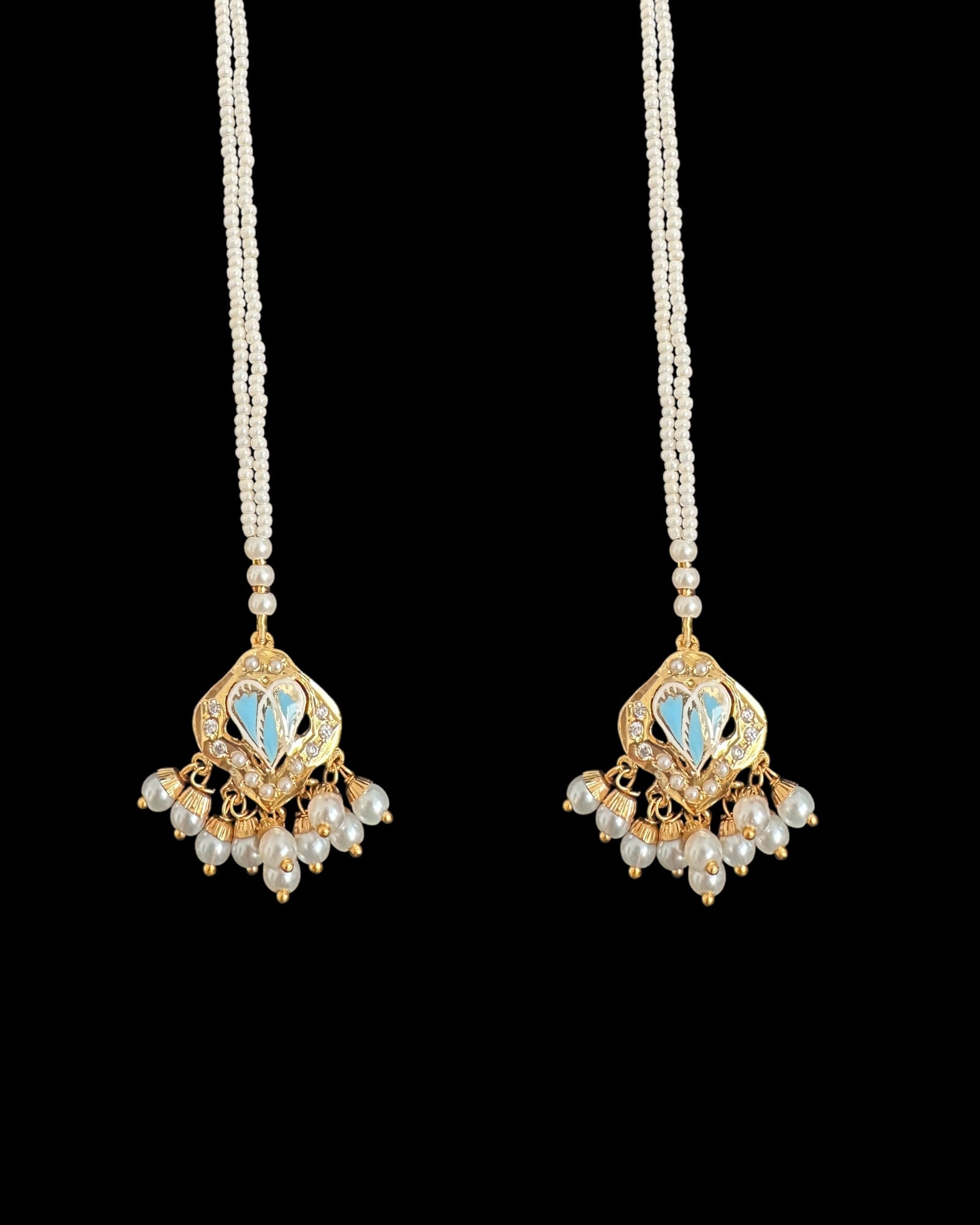 DNS191 punjabi Jadau necklace  set - mint blue&pearl    (READY TO SHIP)