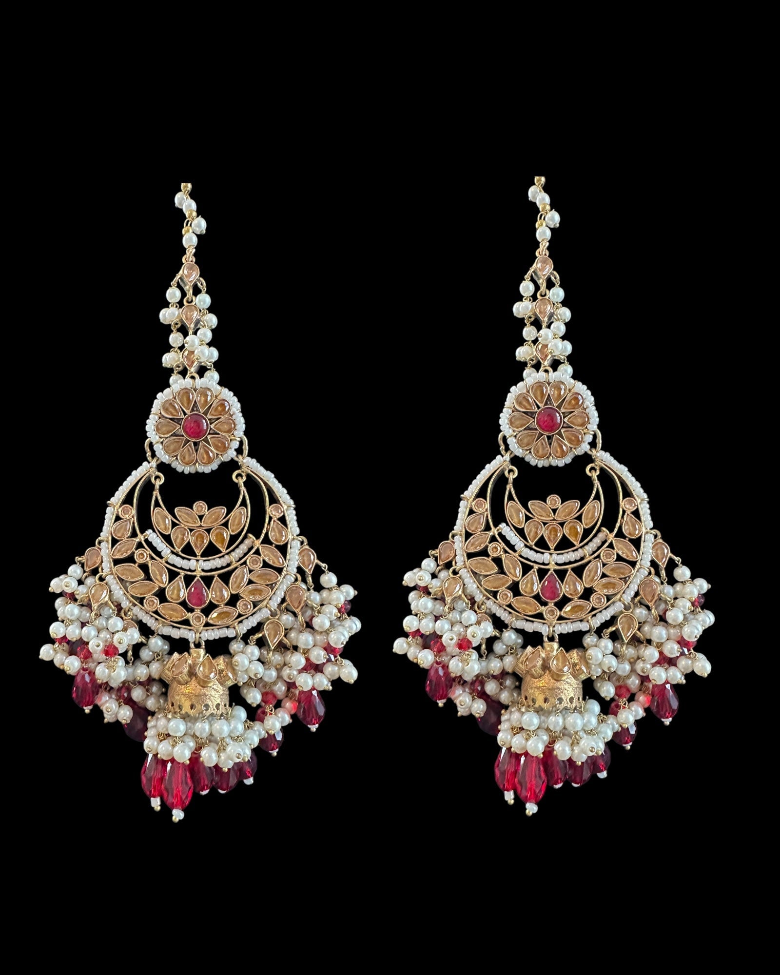 BR489 Simran bridal set in golden / red beads combination( READY TO SHIP )