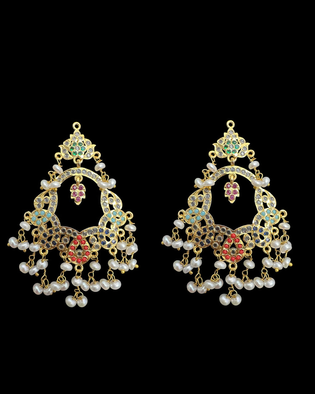 C543  Nishat fresh water pearl choker with earrings -Navratan  ( READY TO SHIP )