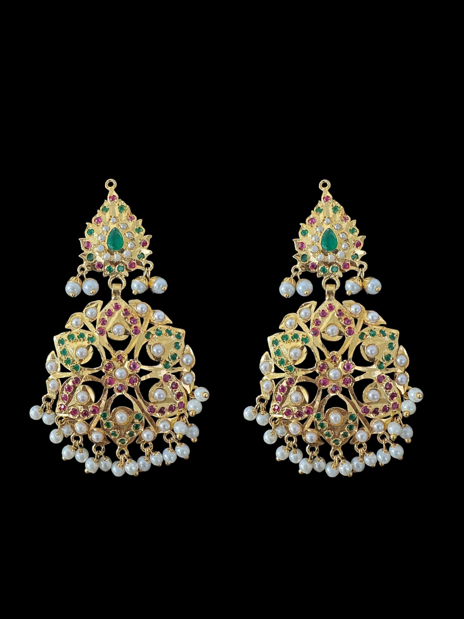 DNS190  Gold-Plated jadau ruby emerald  Hasli Necklace with earrings tika  – Handcrafted Traditional Set ( READY TO SHIP )