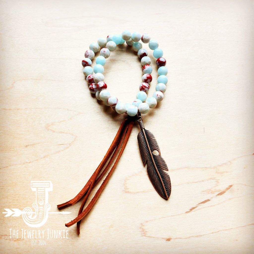 Aqua Terra Jasper Beaded Bracelet w/ vegan Tassel 019H