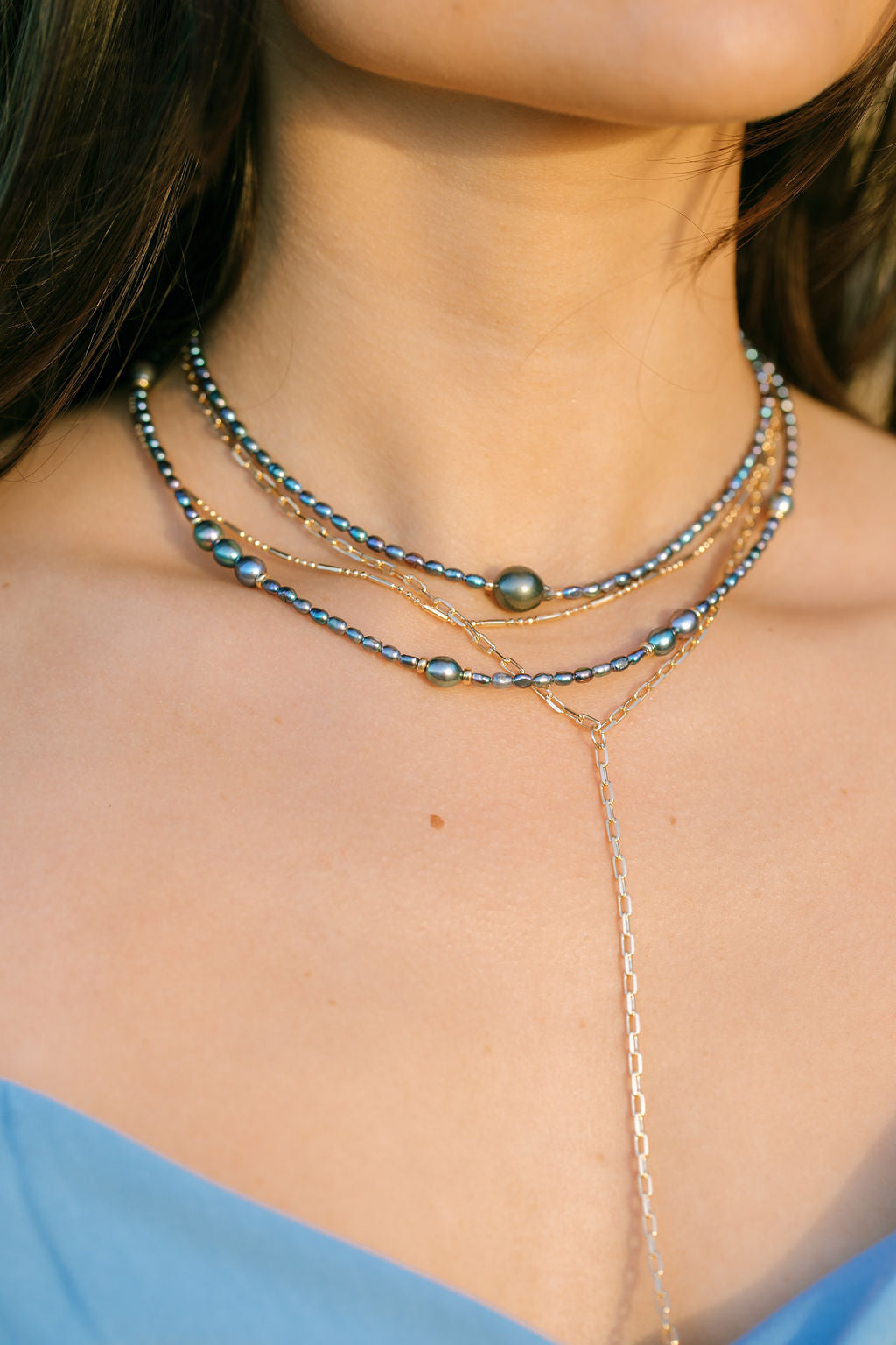 Gold Peacock Pearl Bead Necklace - Hiwahiwa