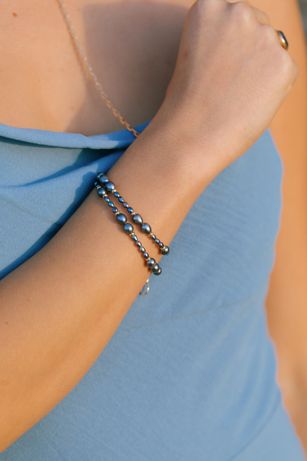 Gold Peacock Pearl Bead Bracelet - Hiwahiwa