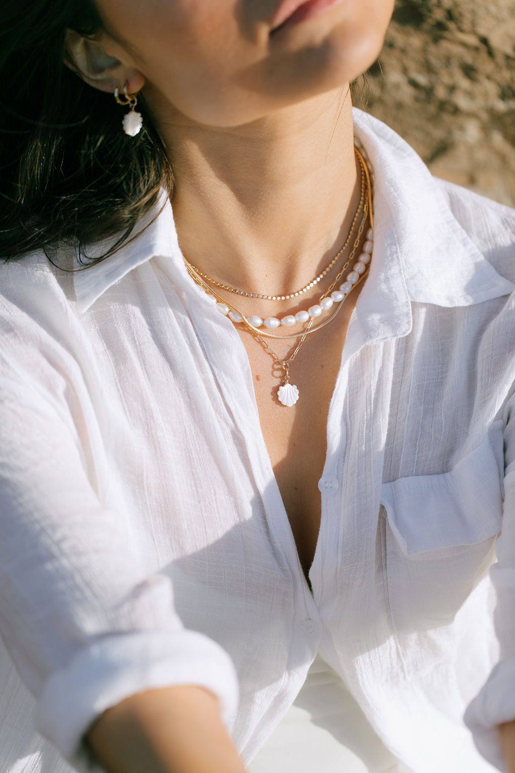Unisex Men's White Pearl Necklace - Makoa