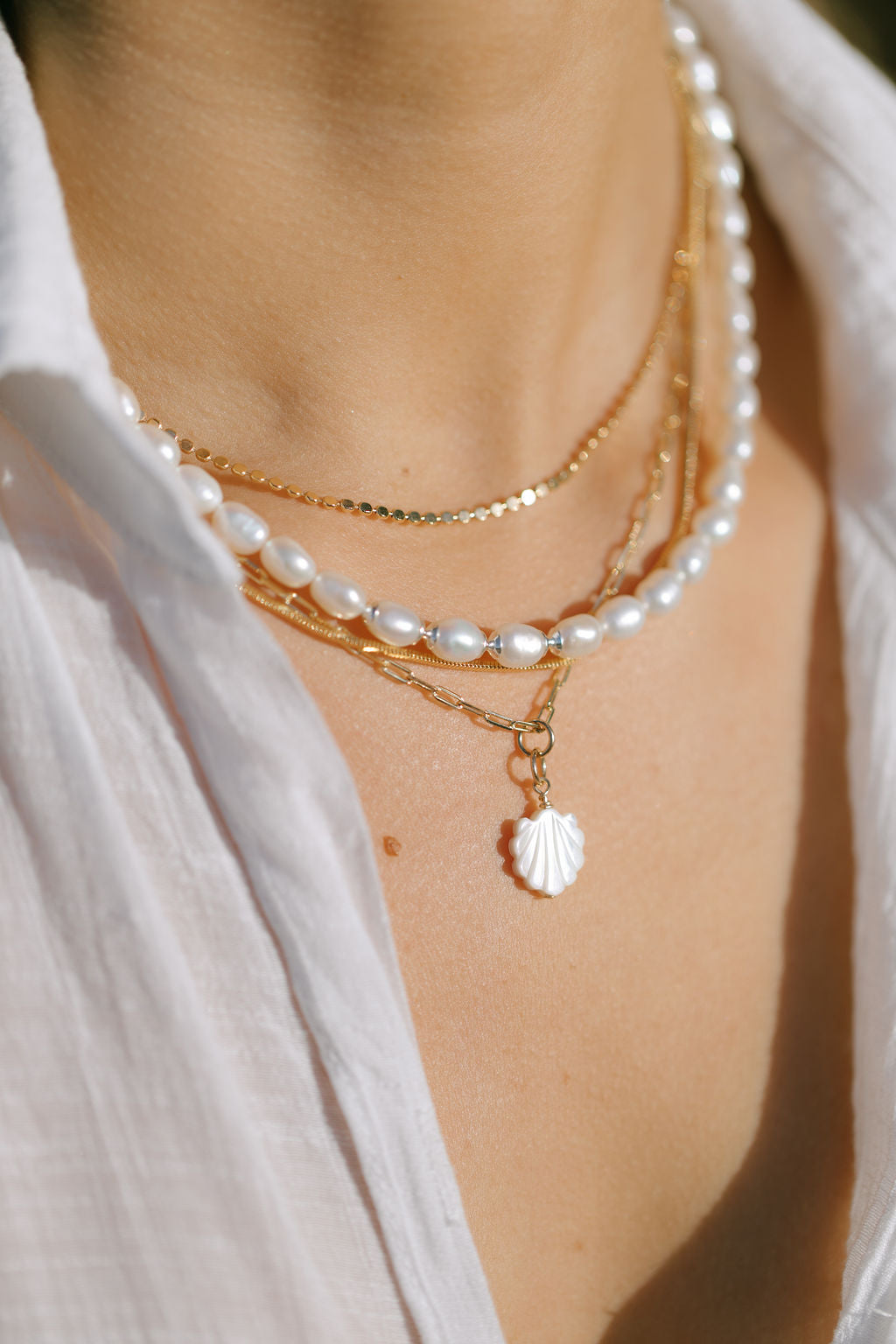 Unisex Men's White Pearl Necklace - Makoa