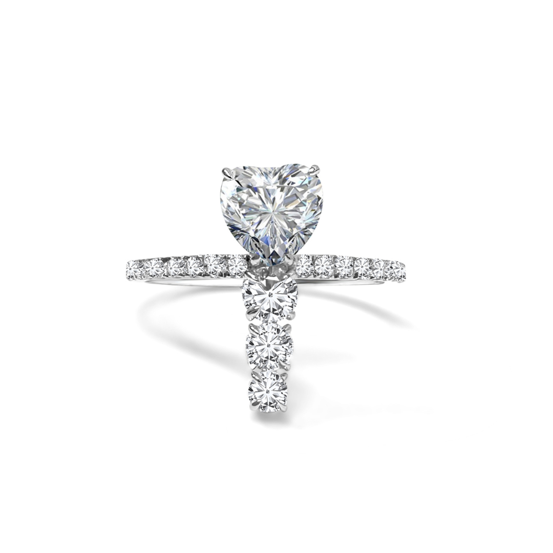 Heart & Round Cut Moissanite Ring