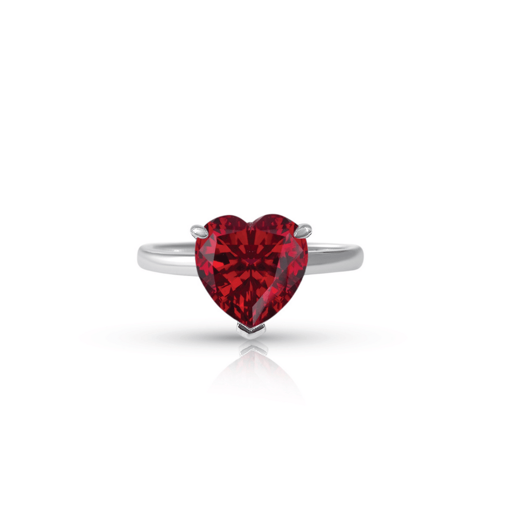 2.5ct Heart Cut Lab Ruby Solitaire Anniversary Ring