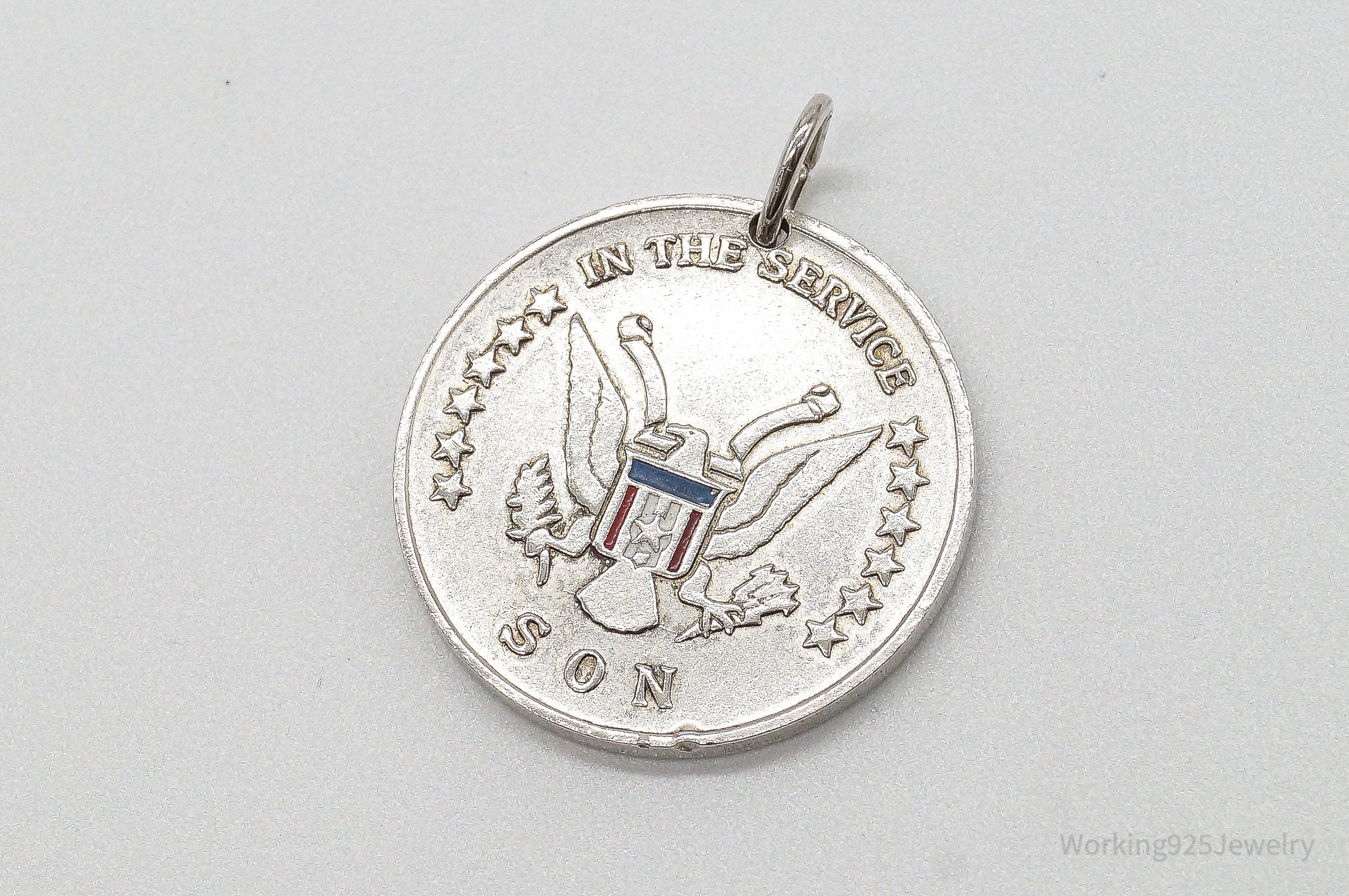 Rare Vintage Coro WWII In The Service Son Sterling Silver Pendant