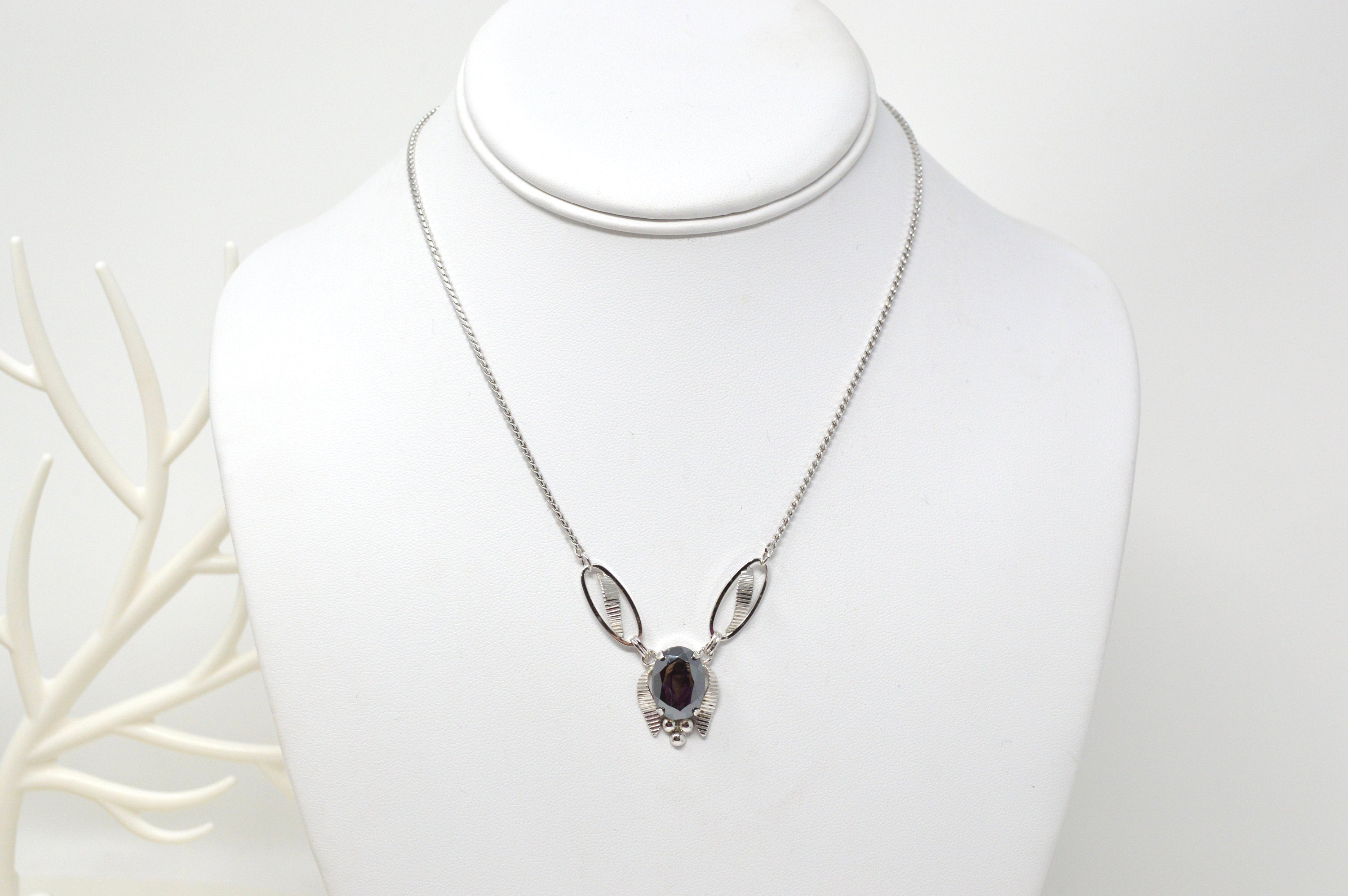 Vintage Designer Van Dell Hematite Sterling Silver Necklace - 16 Inch