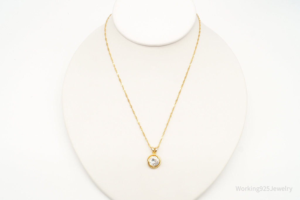 Vintage Gold Vermeil Cubic Zirconia Sterling Silver Necklace
