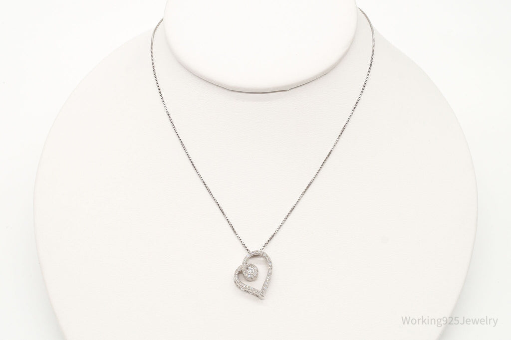 Vintage Diamond Heart Sterling Silver Necklace