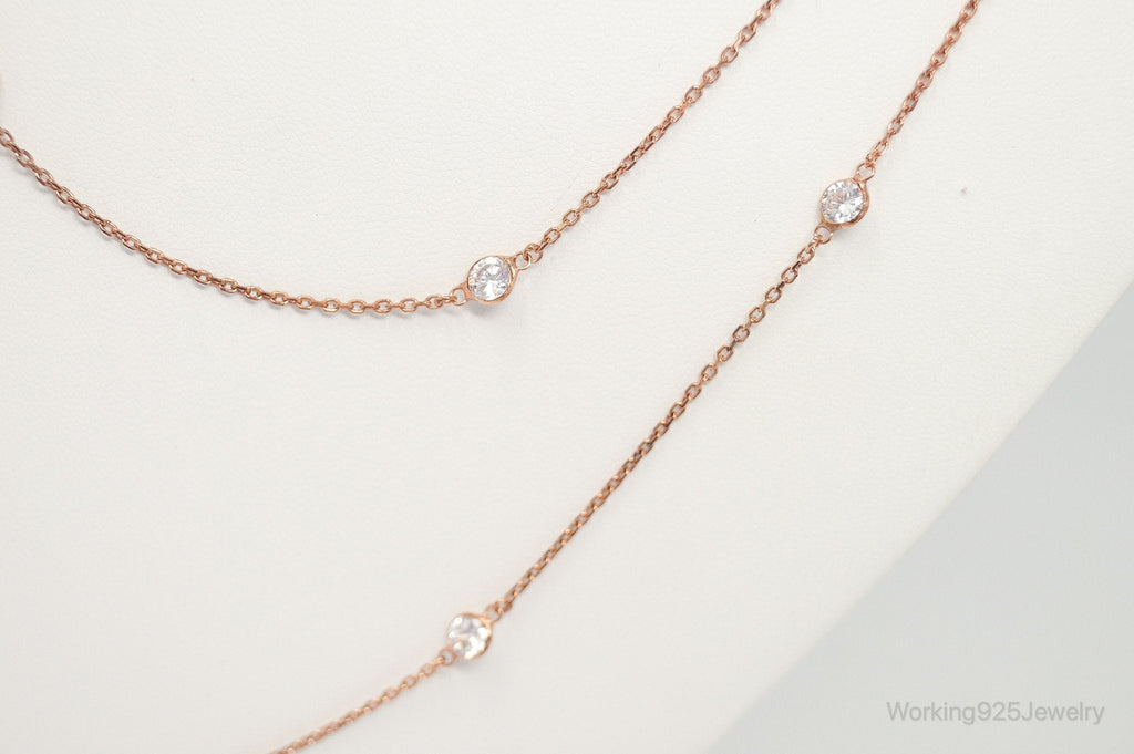 Vintage Rose Gold Vermeil Cubic Zirconia Sterling Silver Necklace