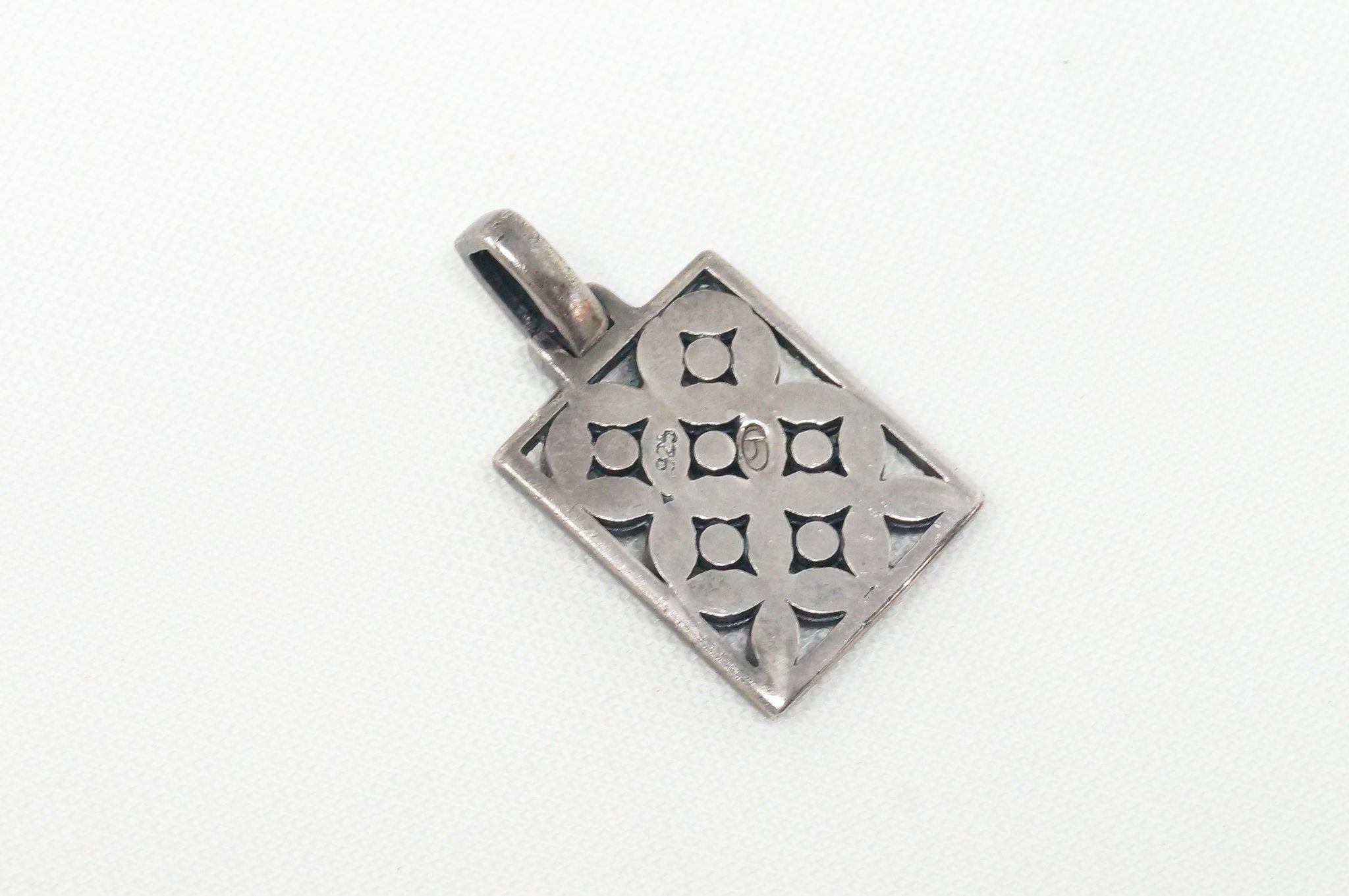 Vintage Designer BOMA Marcasite Sterling Silver Square Necklace Pendant