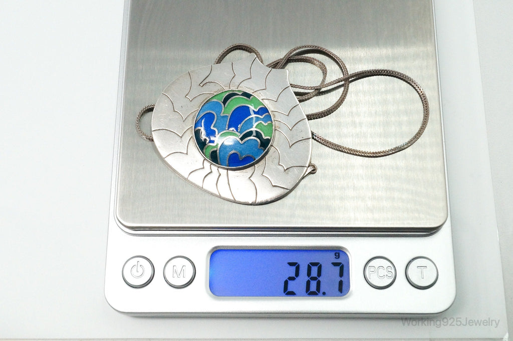 RARE Vintage 1970s Modernist Caren Sterling Silver Enamel Necklace