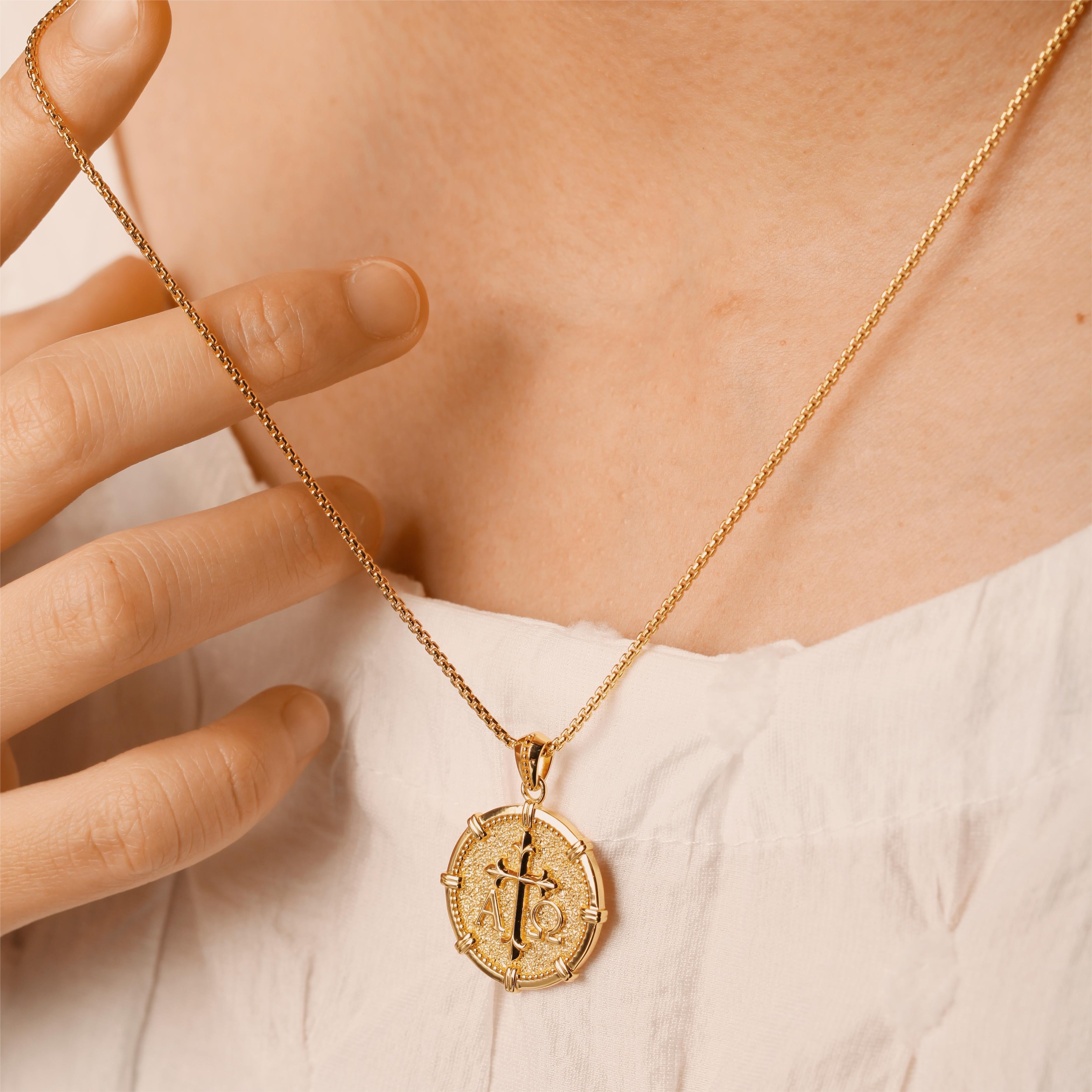 Alpha Omega Fleur-de-Lis Cross Medallion Necklace