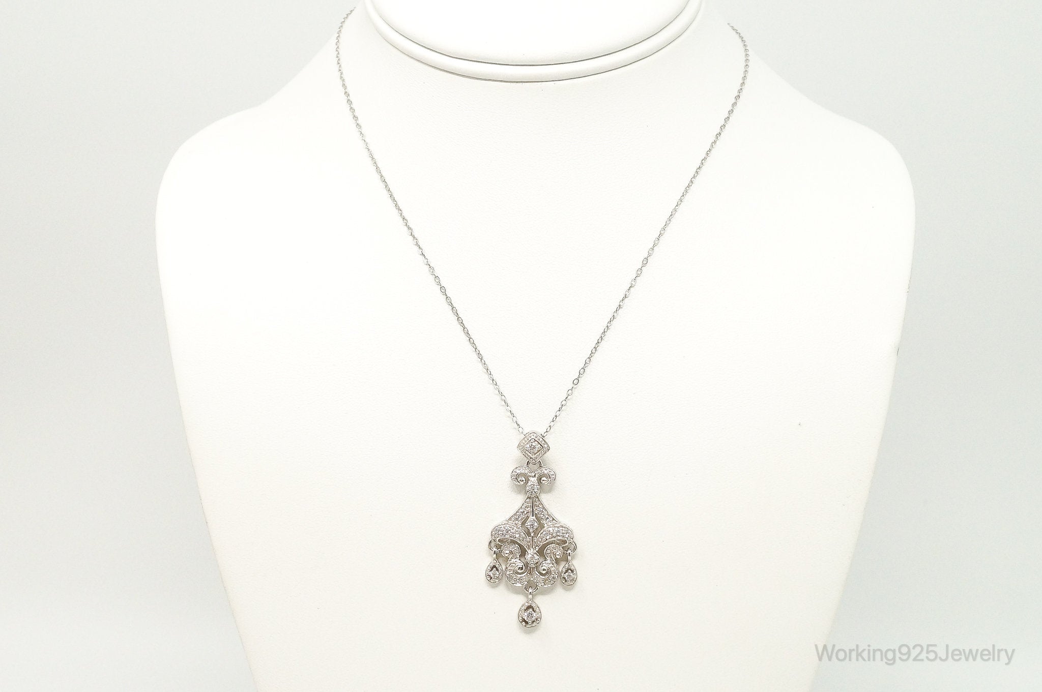 Vintage Cubic Zirconia Art Deco Sterling Silver Necklace