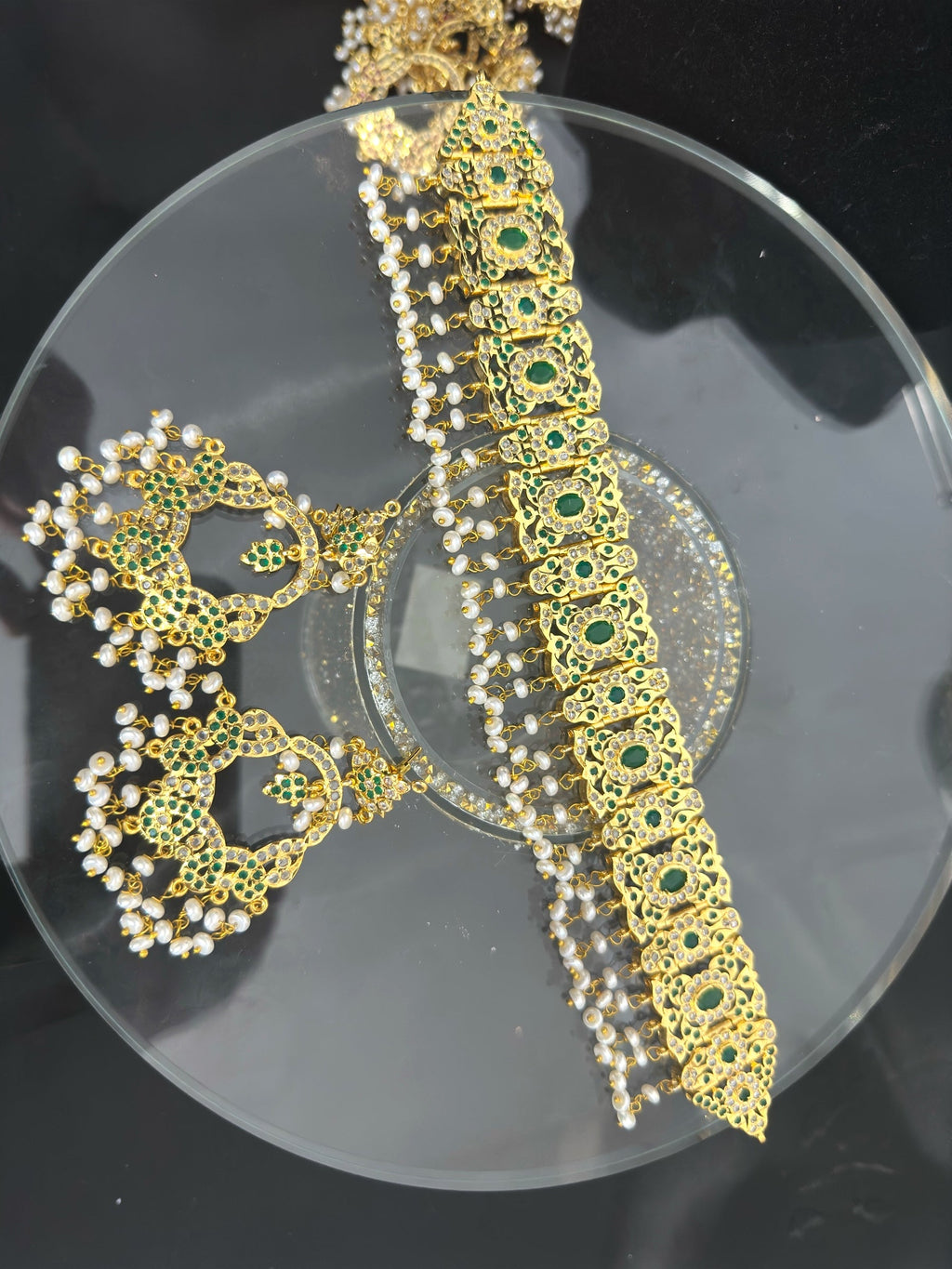 C544  Nishat fresh water pearl choker with earrings - Green ( READY TO SHIP )