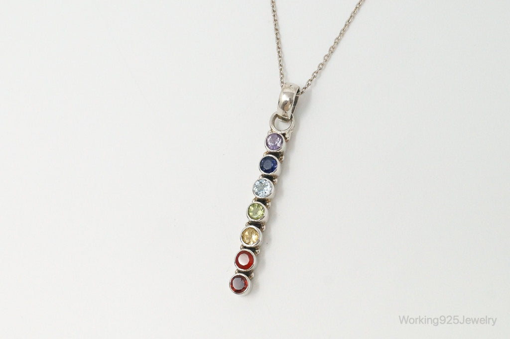 Vintage Multi Gemstone Sterling Silver Necklace