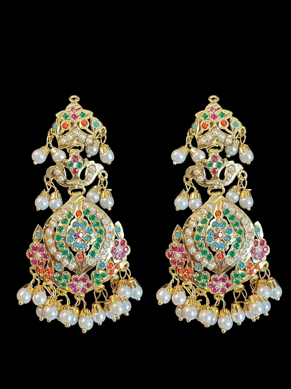 SAT112 Anya jadau 3 layered necklace / satlada in Navratan ( READY TO SHIP )