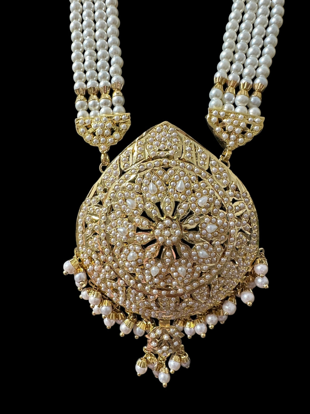 DLN129 jadau rani haar in pearls with earrings tika ( READY TO SHIP )