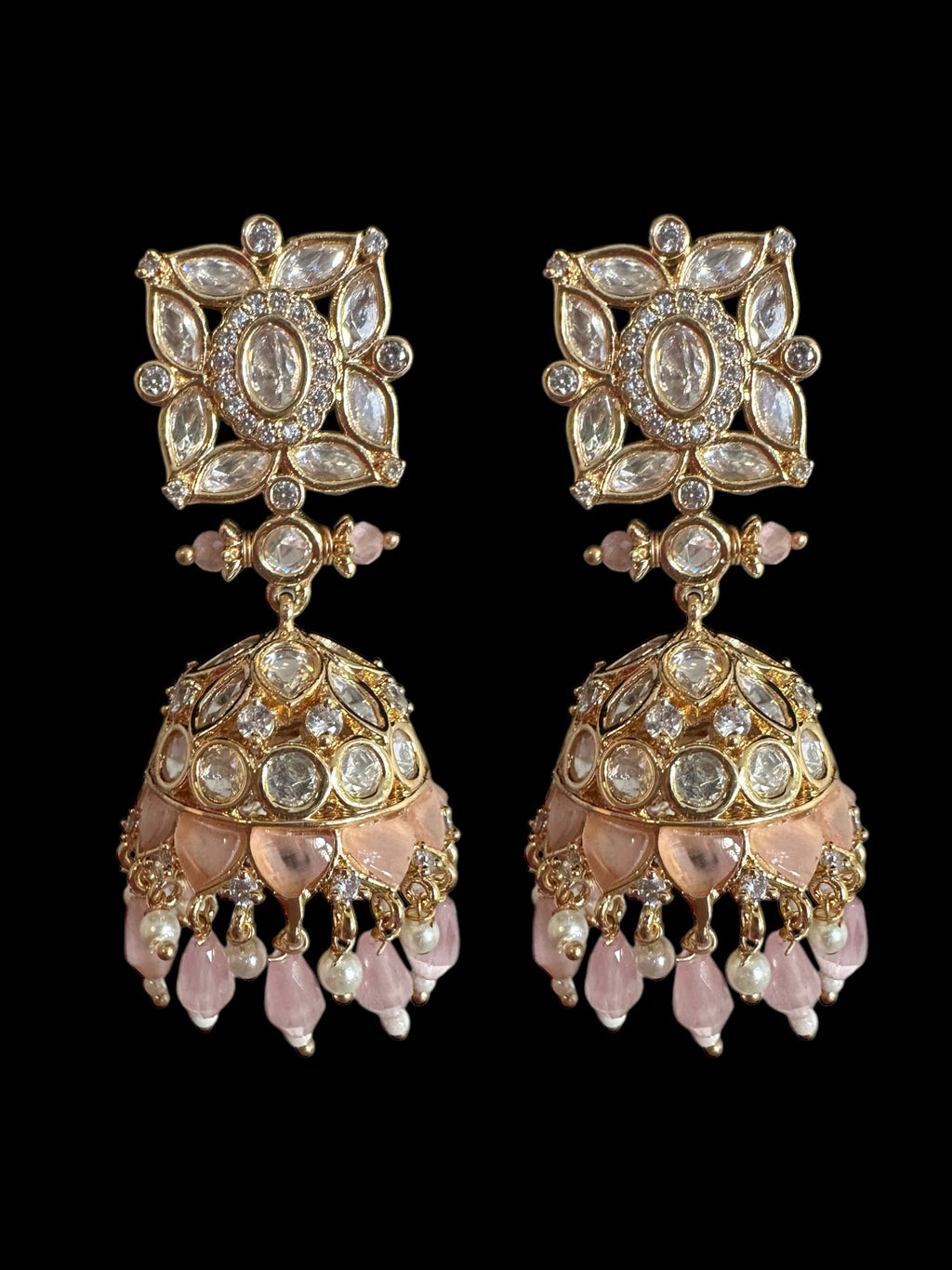 Kaheesha Polki jhumka and tika set in pink ( READY TO SHIP )