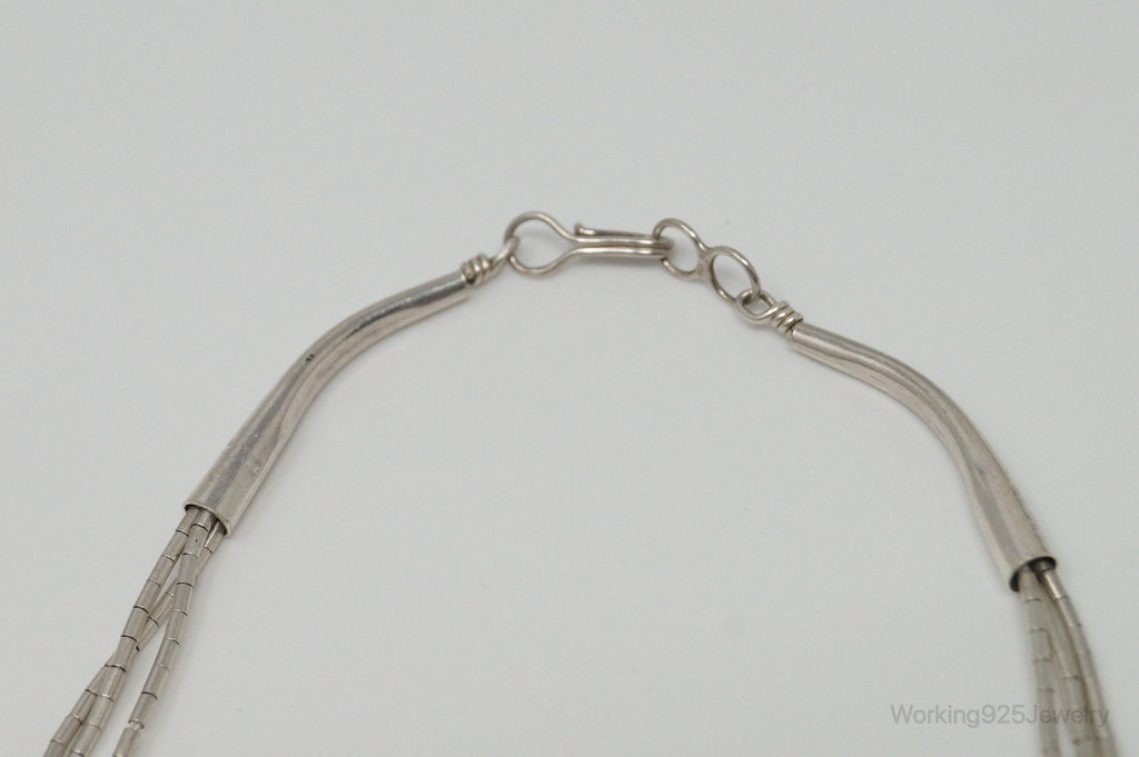 Vintage Native American Unsigned Turquoise Sterling Silver Bead Necklace