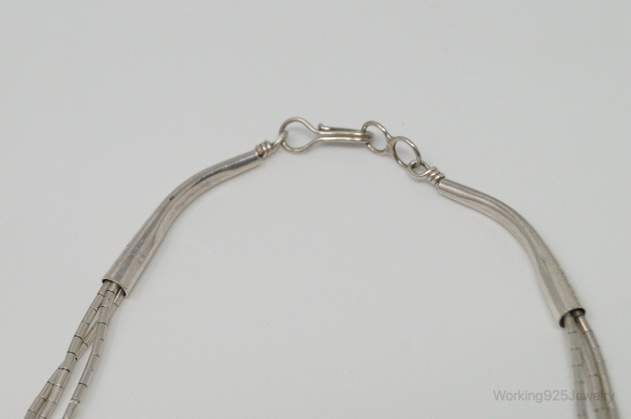 Vintage Native American Unsigned Turquoise Sterling Silver Bead Necklace