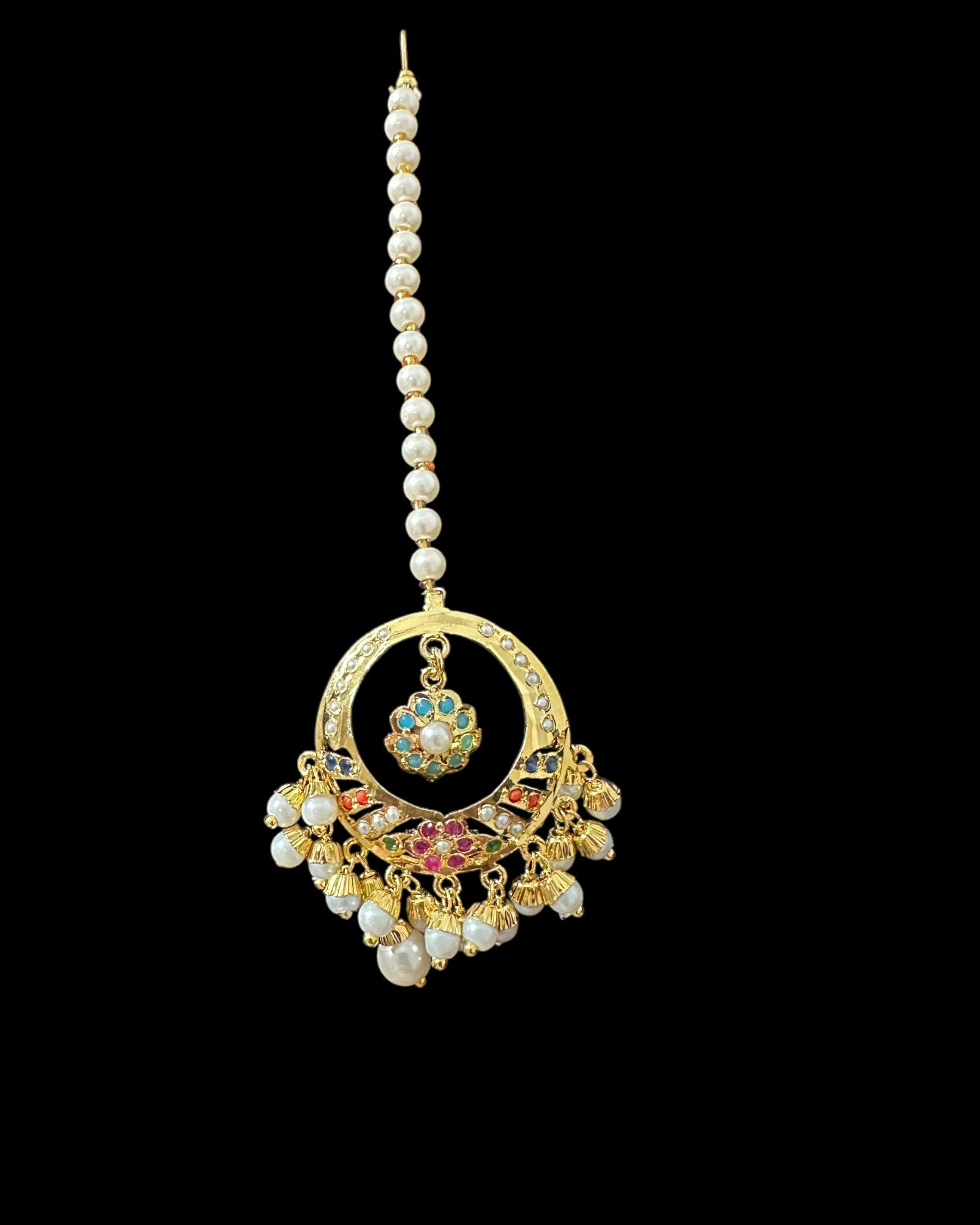 DNS194A Navratan jadau necklace set with tika ( READY TO SHIP )