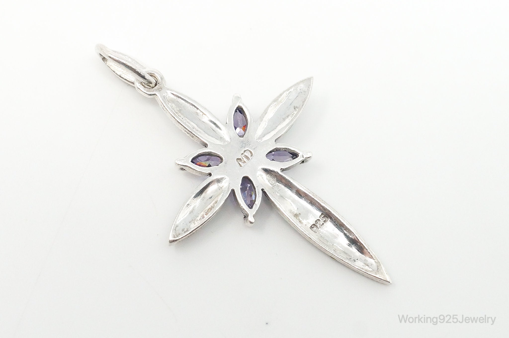 Large Vintage Amethyst Marcasite Cross Sterling Silver Pendant