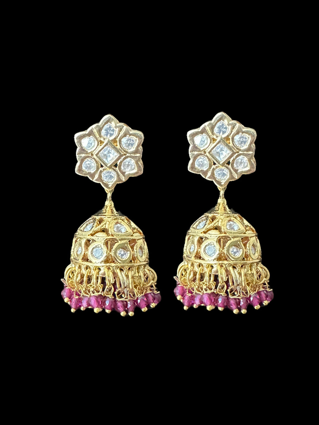 DER597 Polki jhumka earrings - ruby ( READY TO SHIP )