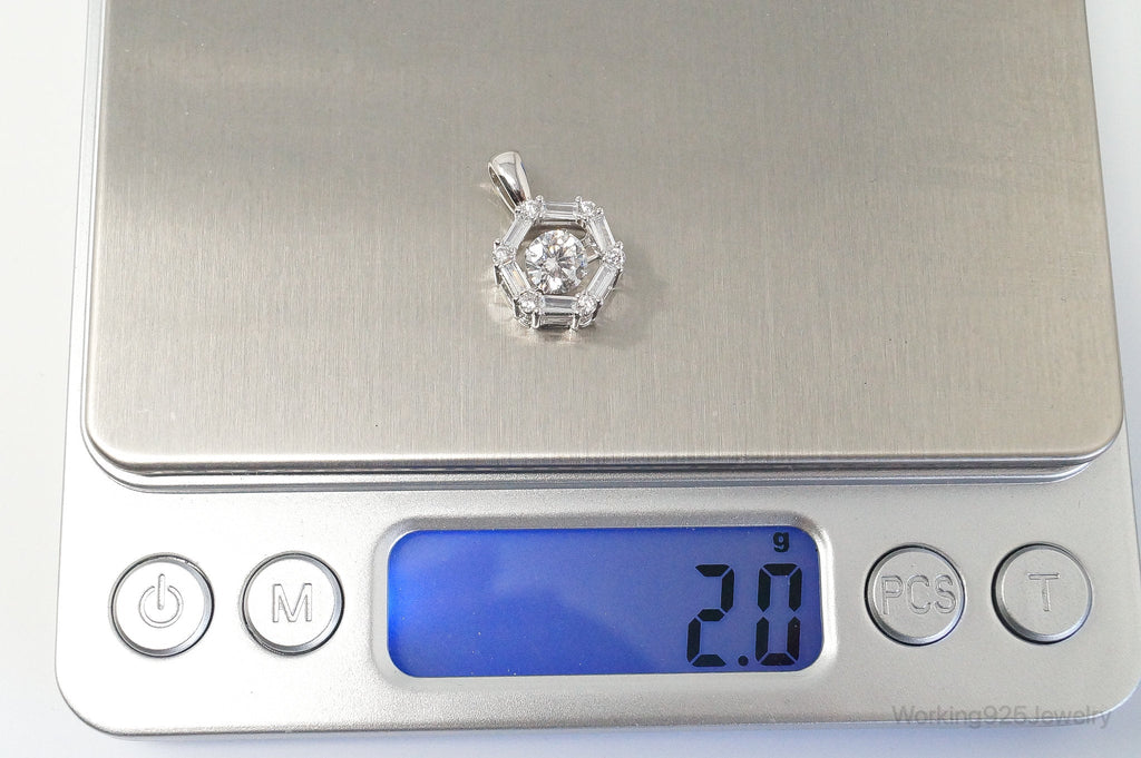 Vintage Art Deco Cubic Zirconia Sterling Silver Necklace Pendant