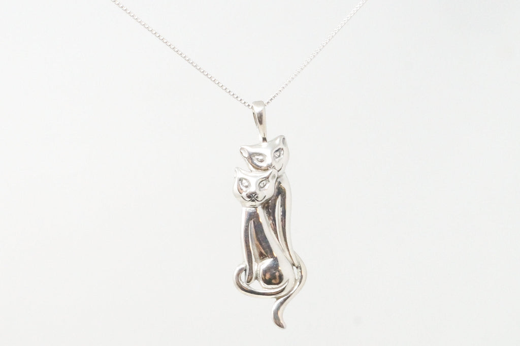 Vintage Designer KABANA Kittens Cats Sterling Silver Necklace Pendant