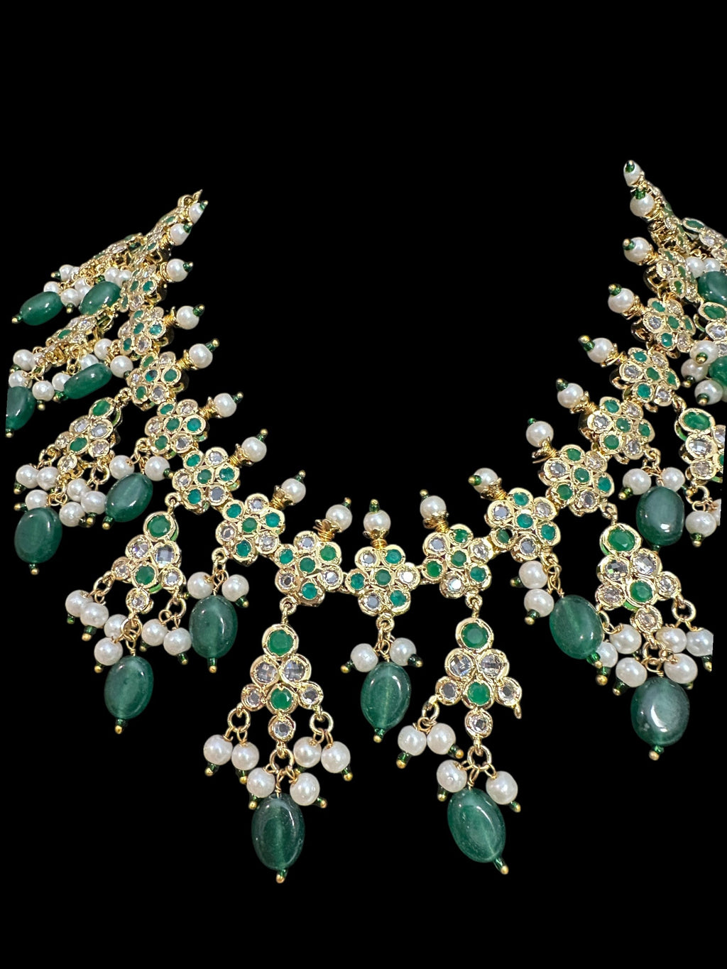 DNS151 Hyderabadi necklace with chandbali - green beads ( READY TO SHIP )