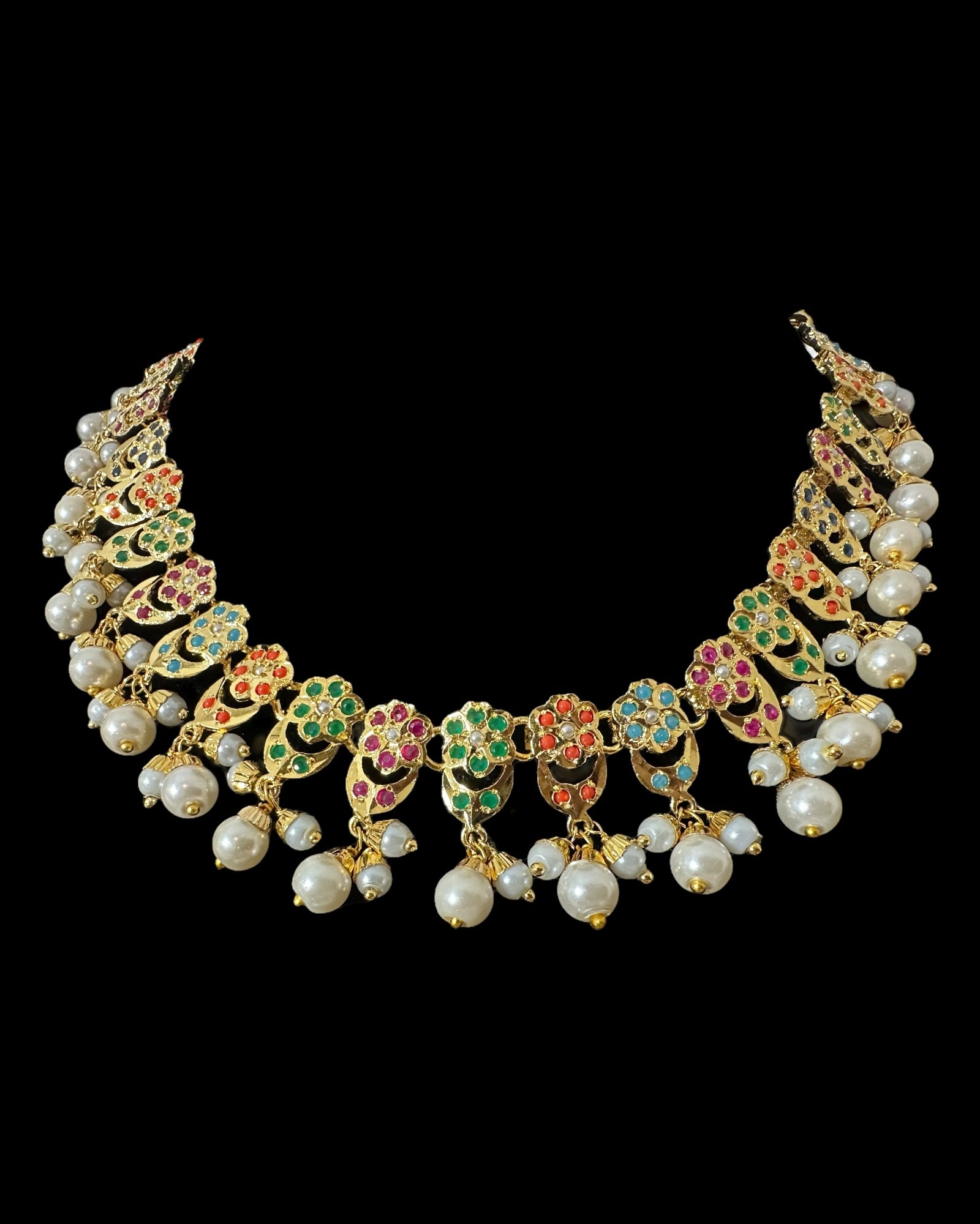 DNS194A Navratan jadau necklace set with tika ( READY TO SHIP )