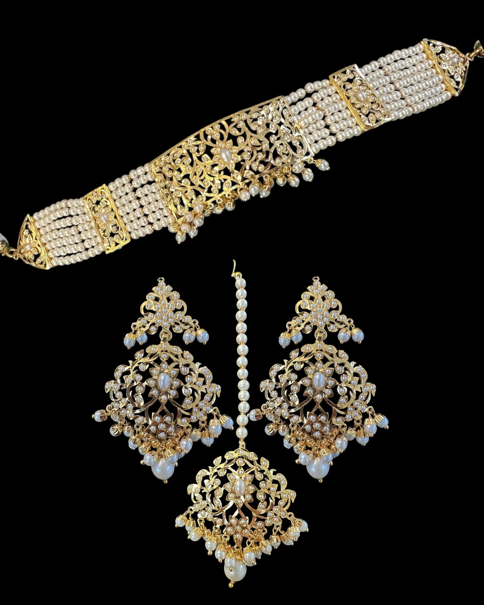 C243 Gold plated jadau choker in pearls ( READY TO SHIP )