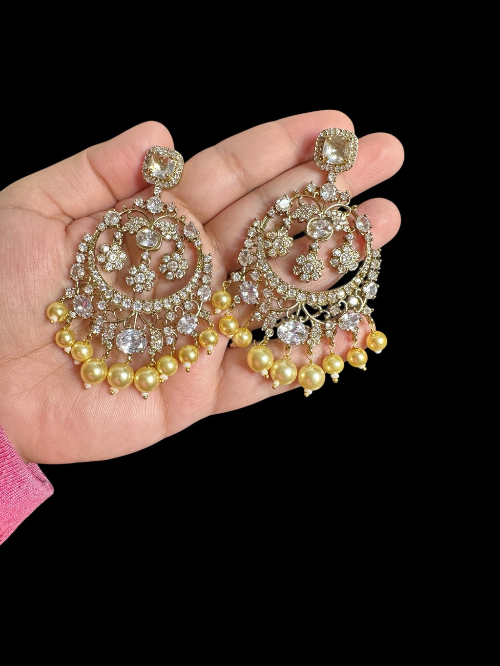 DER701 Sanya gold plated chandbali with pearls ( READY TO SHIP )