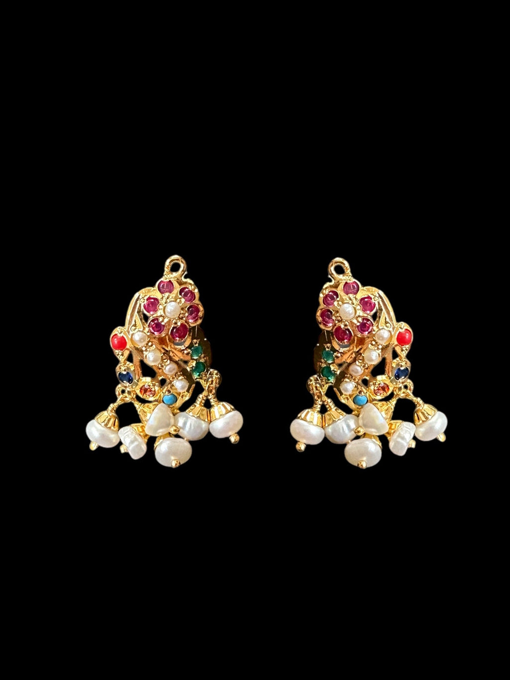 Gold plated jadau silver pendant set in navratan   ( SHIPS IN 4 WEEKS )