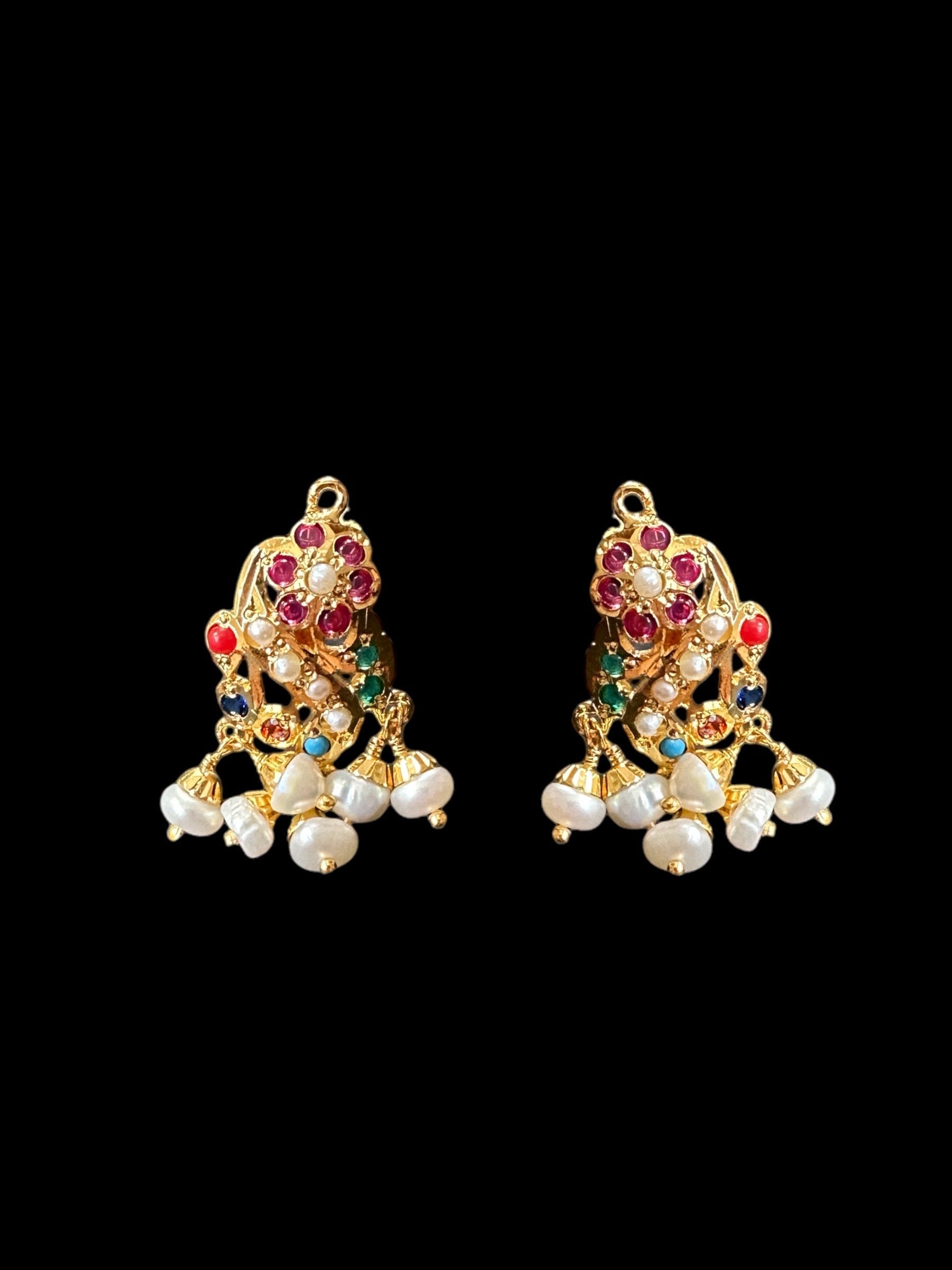 Gold plated jadau silver pendant set in navratan   ( SHIPS IN 4 WEEKS )