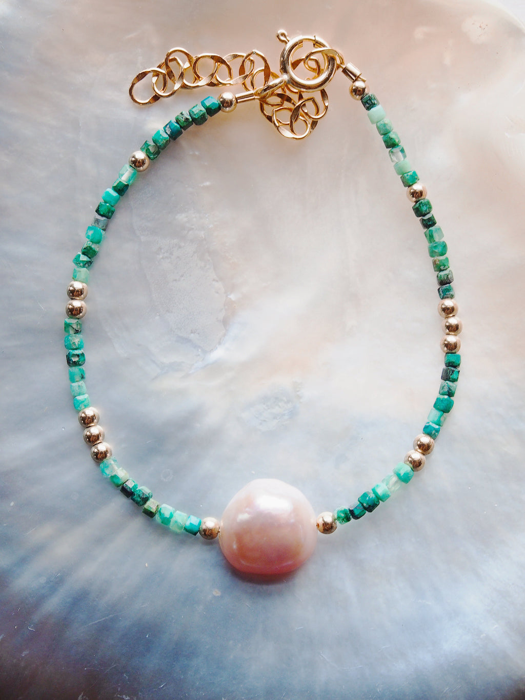 Pink Pearl and Gemstone Bracelet -  Gold Akala
