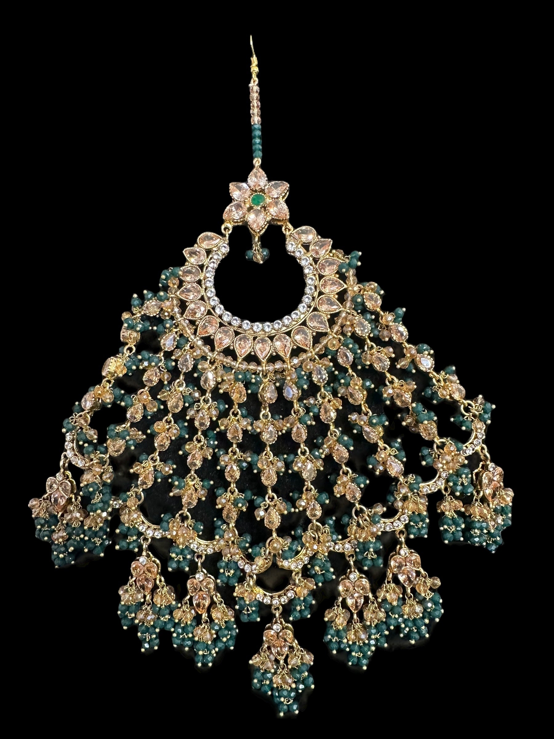 BR496 Faiza bridal set in emerald ,champagne combination  ( SHIPS IN 4 WEEKS )